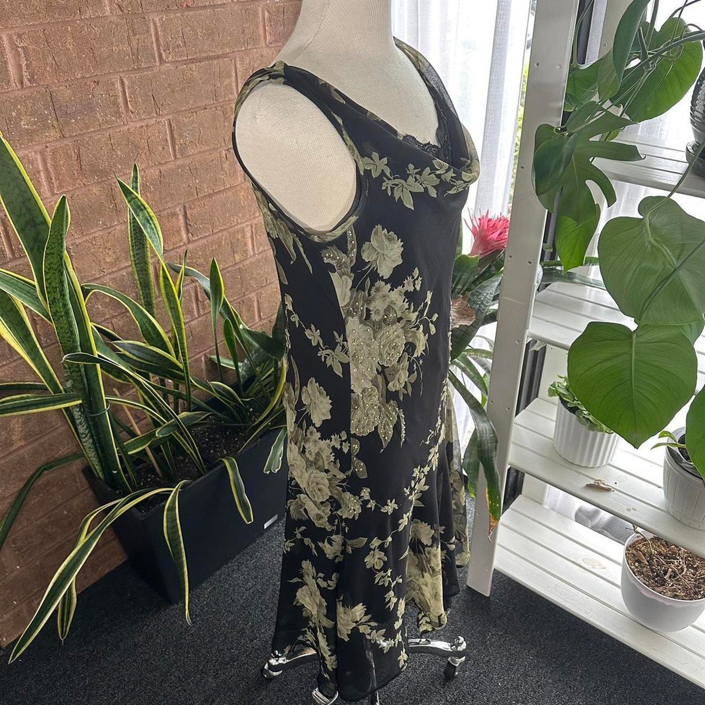 Vintage 90s Beaded Black & Green Maxidress (M)