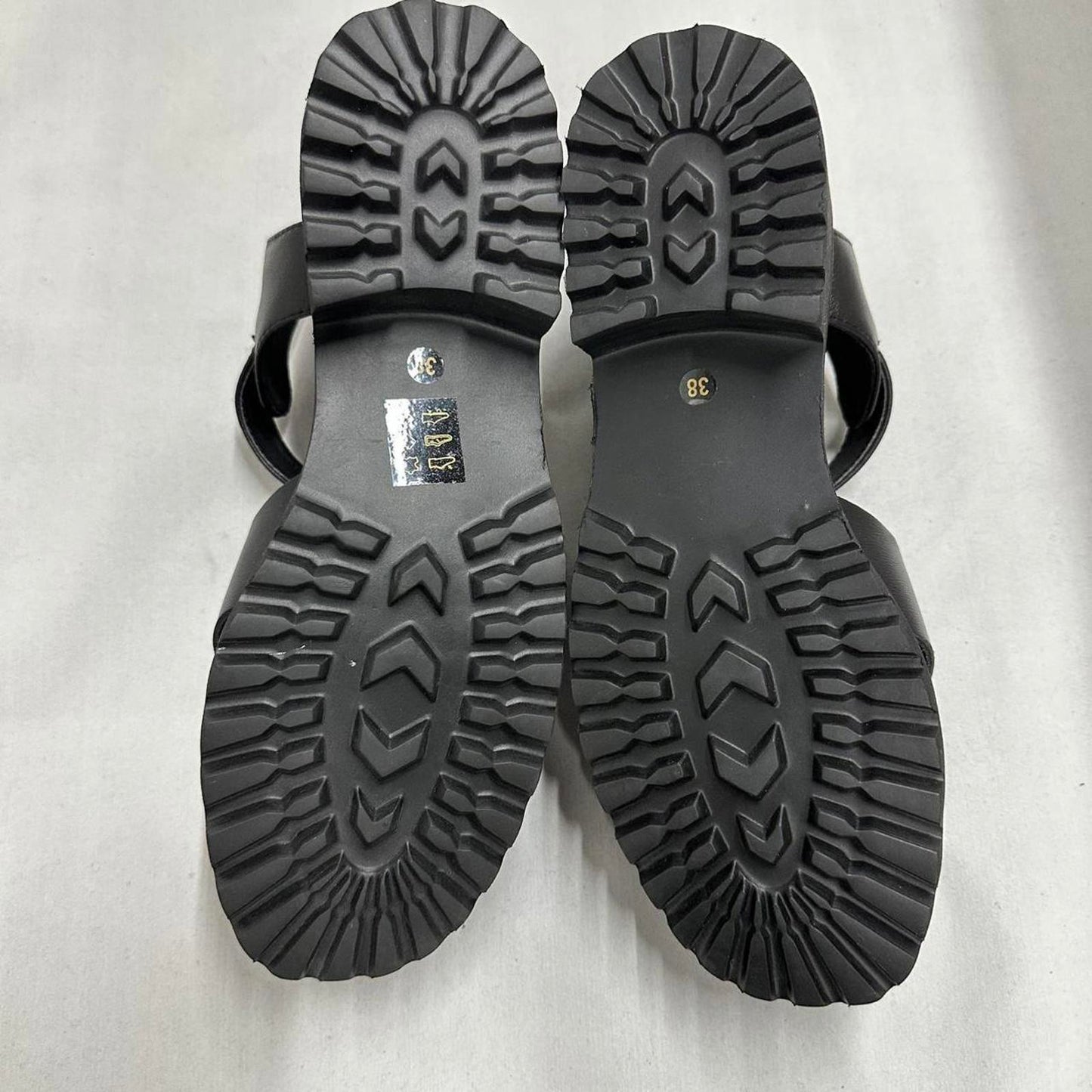 Designer Sleek Black Strappy Platform Sandals (38)