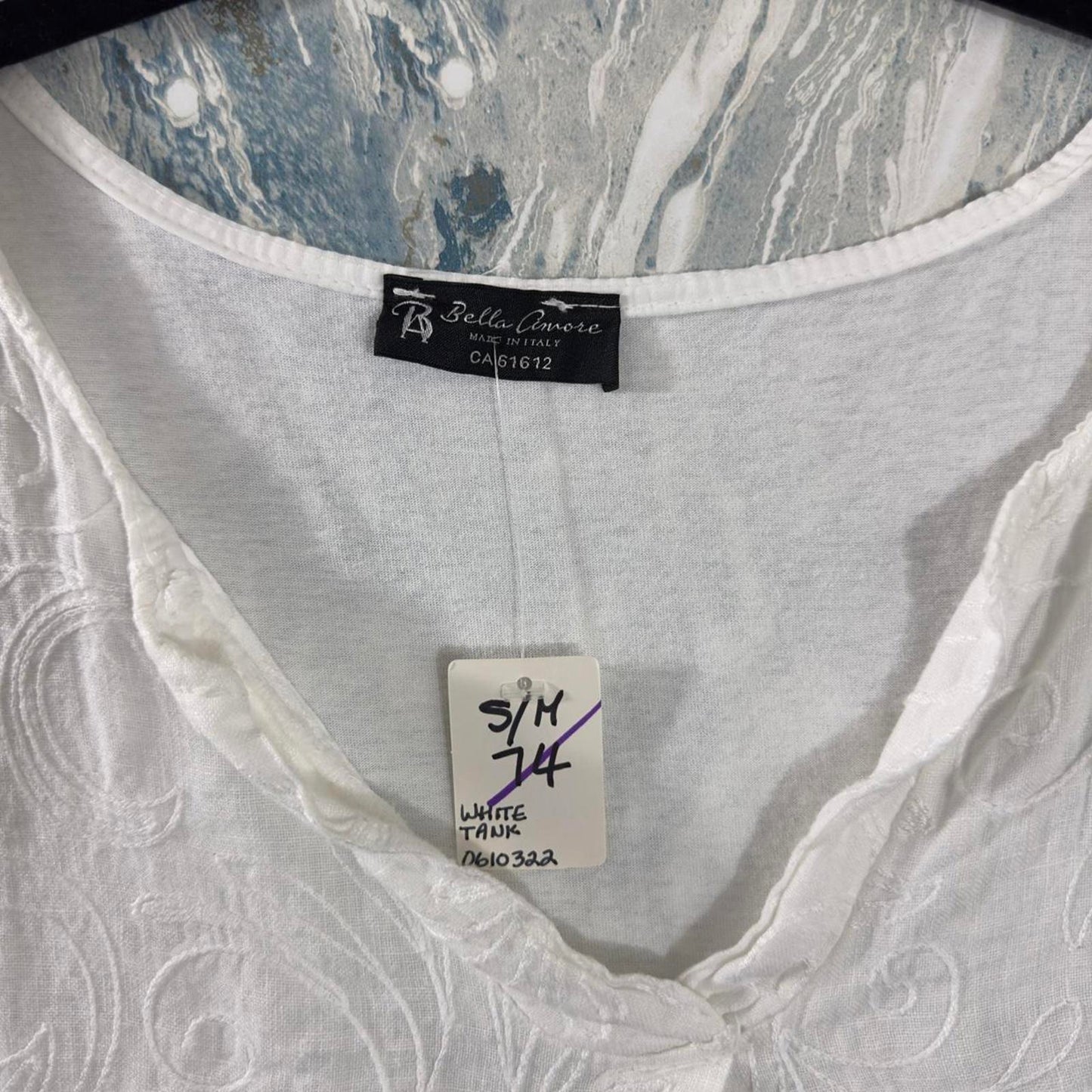 Boho Designer White Embroidered Tank Top (S/M)