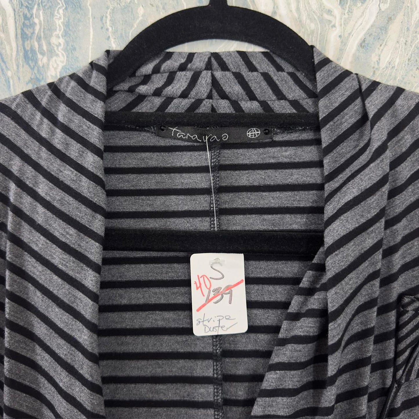 Grunge Designer Gray Striped Waterfall Cardigan (S)