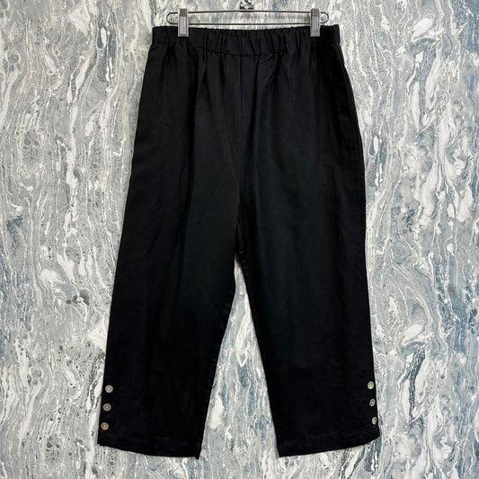 Academia black wide leg linen lounge capri pants (S)