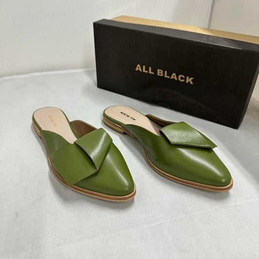 Preppy Chic Olive Green Leather Half Bow Mules (6.5)