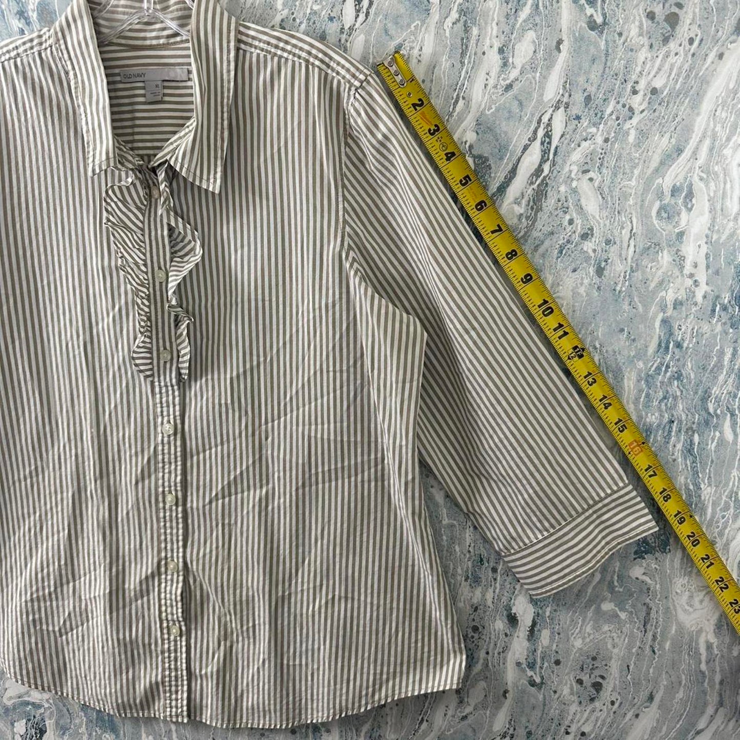 Vintage OLD NAVY Classic Striped Button-Up Blouse with Tie Neck Detail (XL)