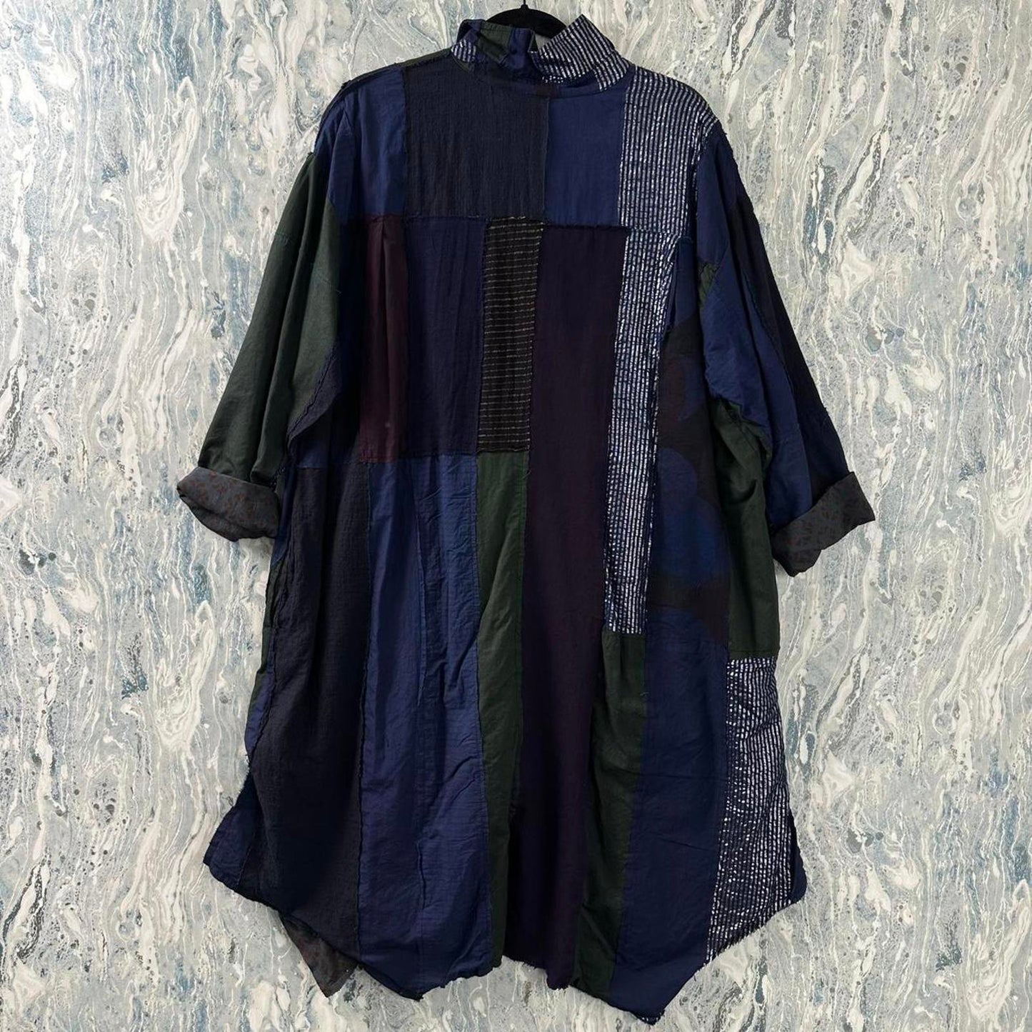 Boho Patchwork Button-Up Tunic Shirt Dress (S/M)