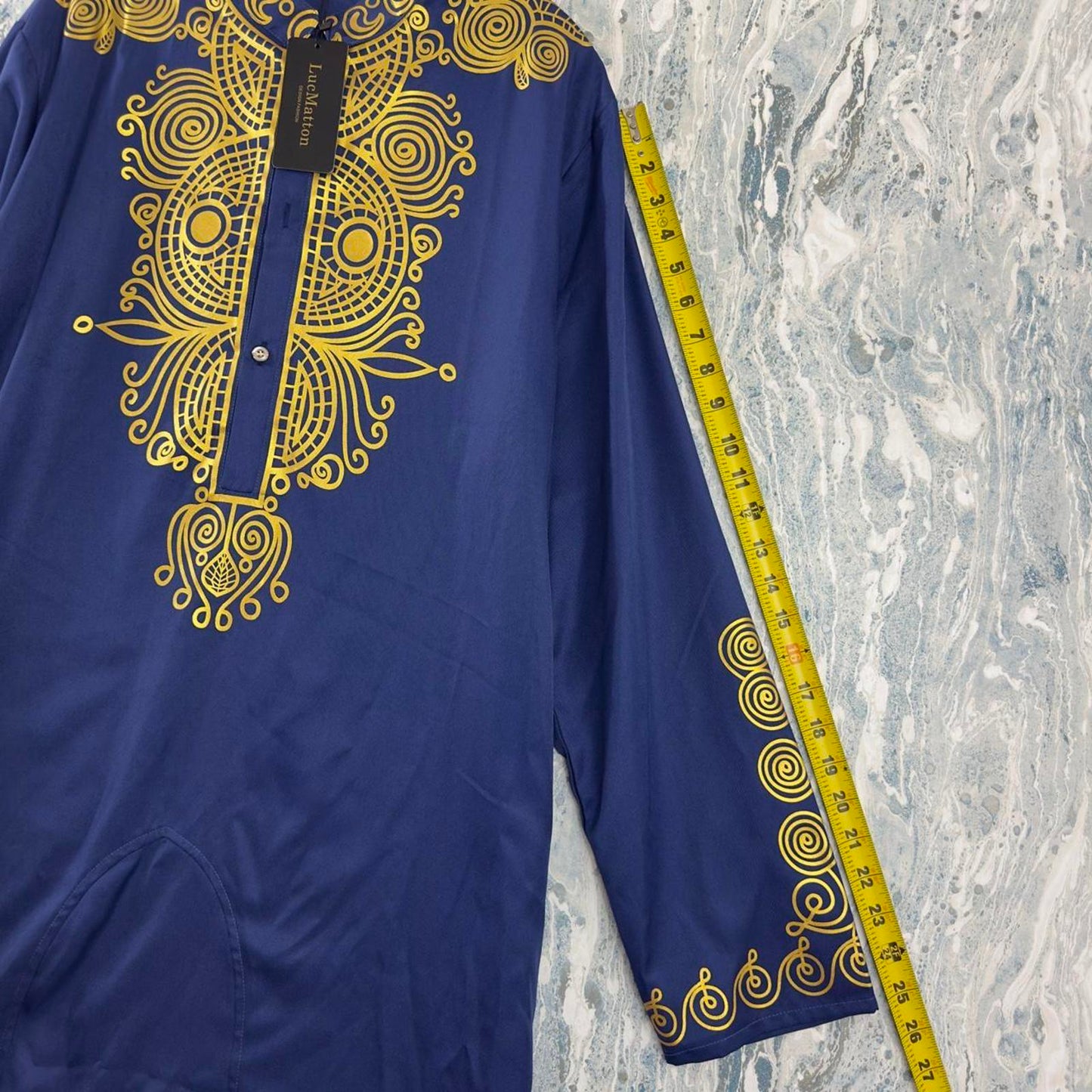 Cultural Navy Blue & Gold Embroidered Tunic (XL)