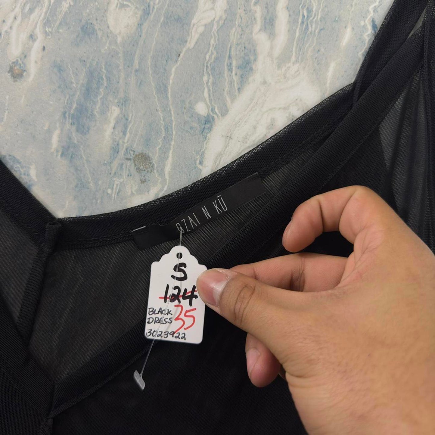 Designer Sheer Black Mesh Slip Dress (S)