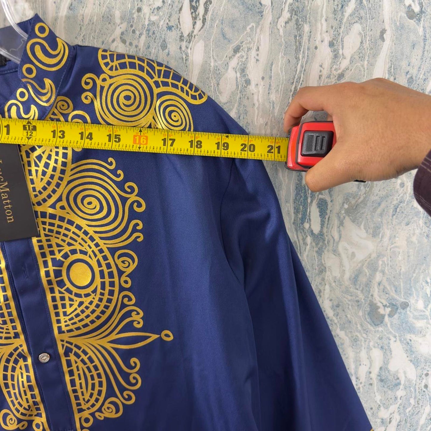Cultural Navy Blue & Gold Embroidered Tunic (XL)