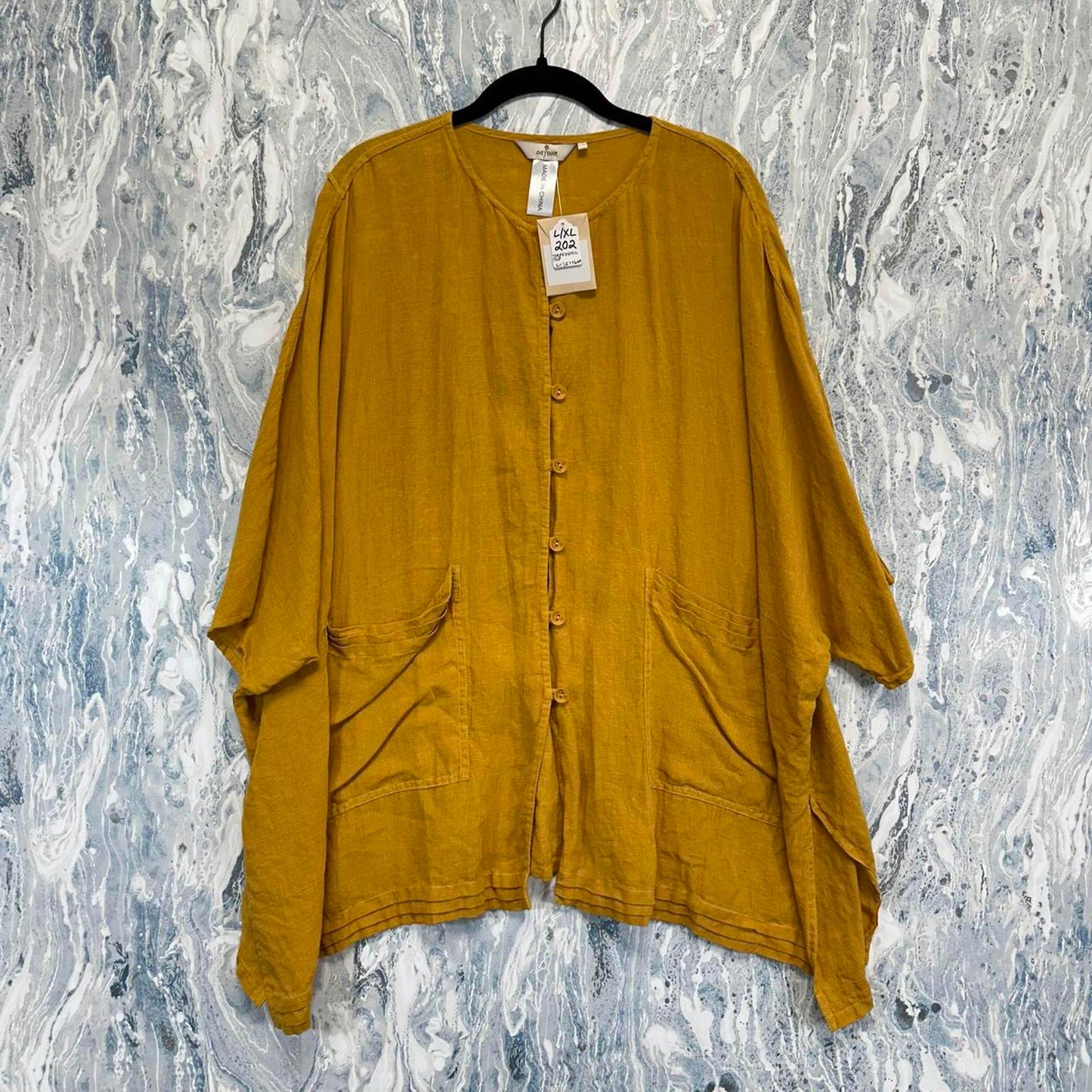 Yellow Button-Up Oversized Tunic Cardigan (L/XL)
