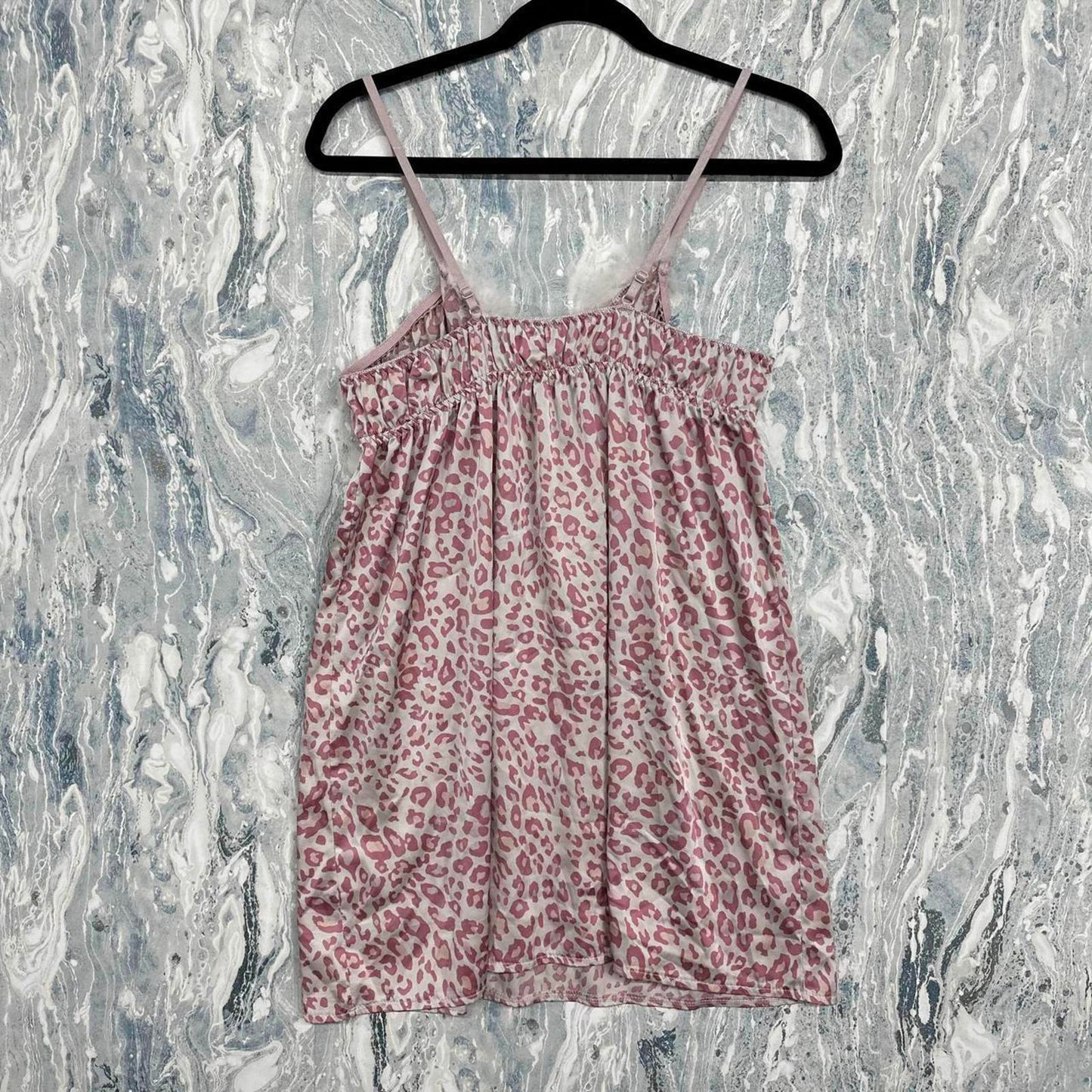 Pink Leopard Print Feather Trim Nightdress Slip (One Size)