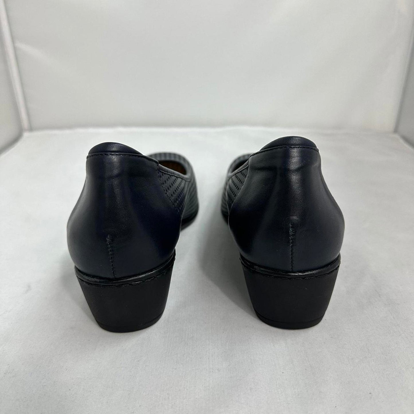 Perforated Navy Blue Wedge Slip-Ons (9)